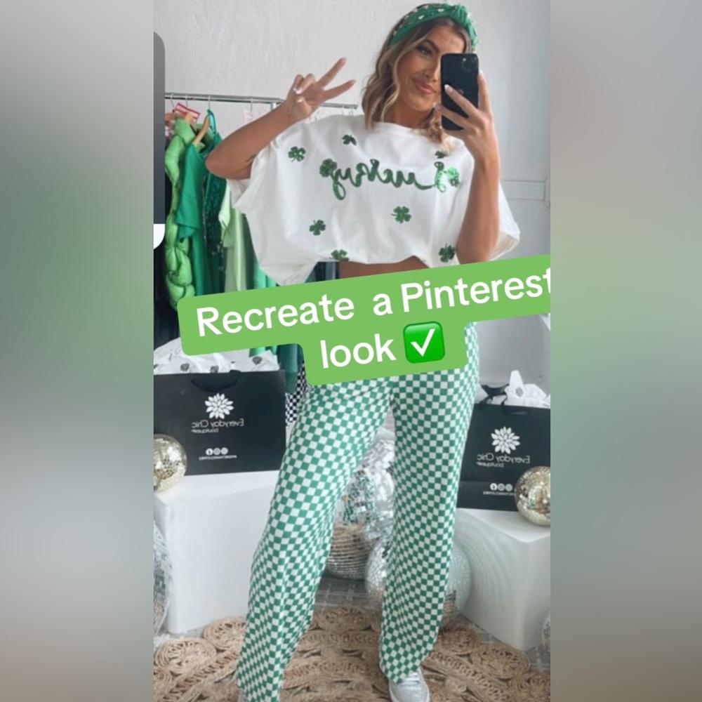 Green and White Draw String Checkered Pant